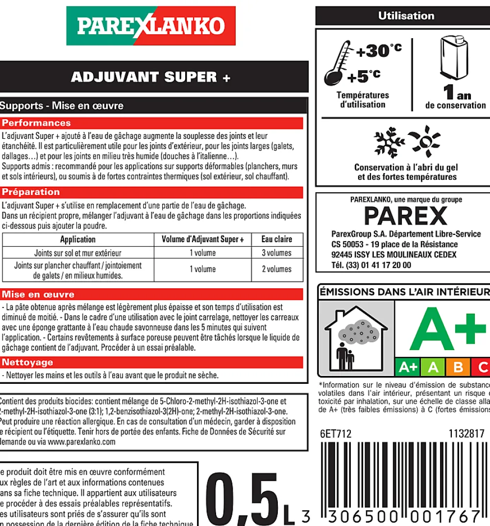 Parexlanko Ragréage Et Primaire Pour Carrelage<Adjuvant joint carrelage Super+ 0,5L