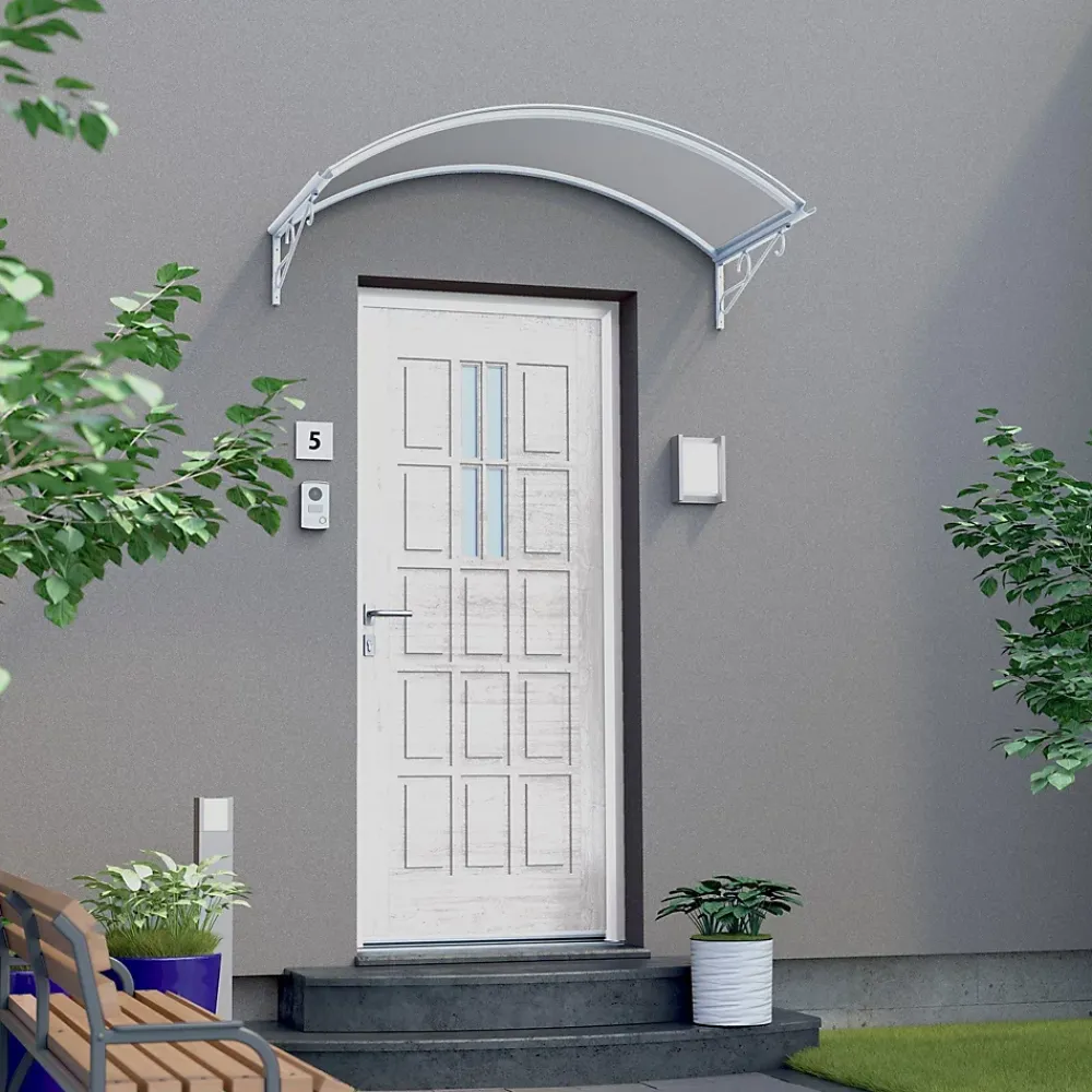 Arctom Auvent Ala 140x80, couleur blanc RAL9016, plaque incolore- Auvent Et Marquise