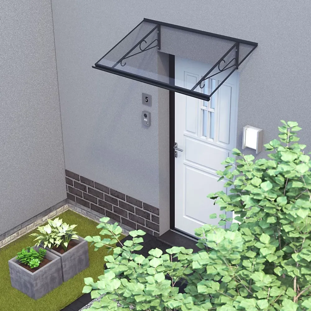 Arctom Auvent Fosti 140x79, couleur anthracite RAL7016, plaque incolore, polycarbonate solide- Auvent Et Marquise