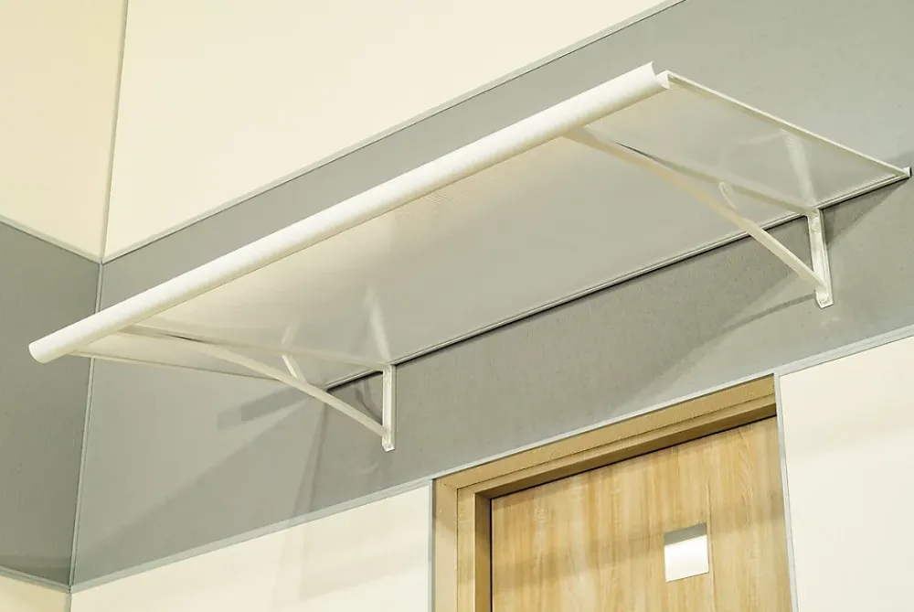 Arctom Auvent Karmel 150x83,5 couleur blanc RAL9016, plaque incolore- Auvent Et Marquise