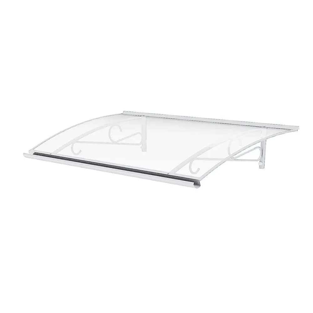 Arctom Auvent Kobi 140x82, couleur blanc RAL9016, plaque incolore, polycarbonate solide- Auvent Et Marquise