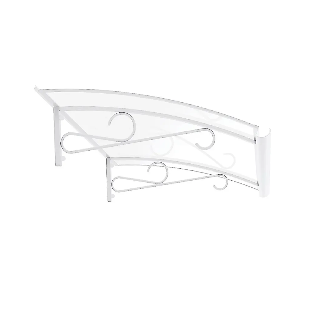 Arctom Auvent Kobi 140x82, couleur blanc RAL9016, plaque incolore, polycarbonate solide- Auvent Et Marquise
