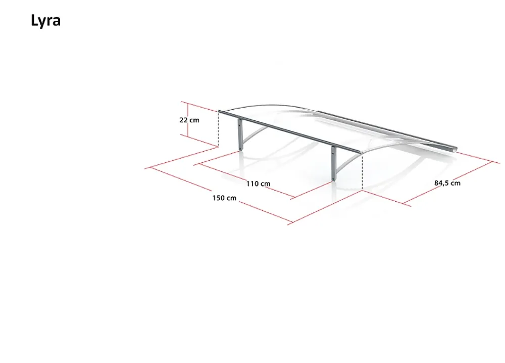 Arctom Auvent Libo 150x84,5, couleur silver RAL9006, panneau sandwich AL PE AL- Auvent Et Marquise