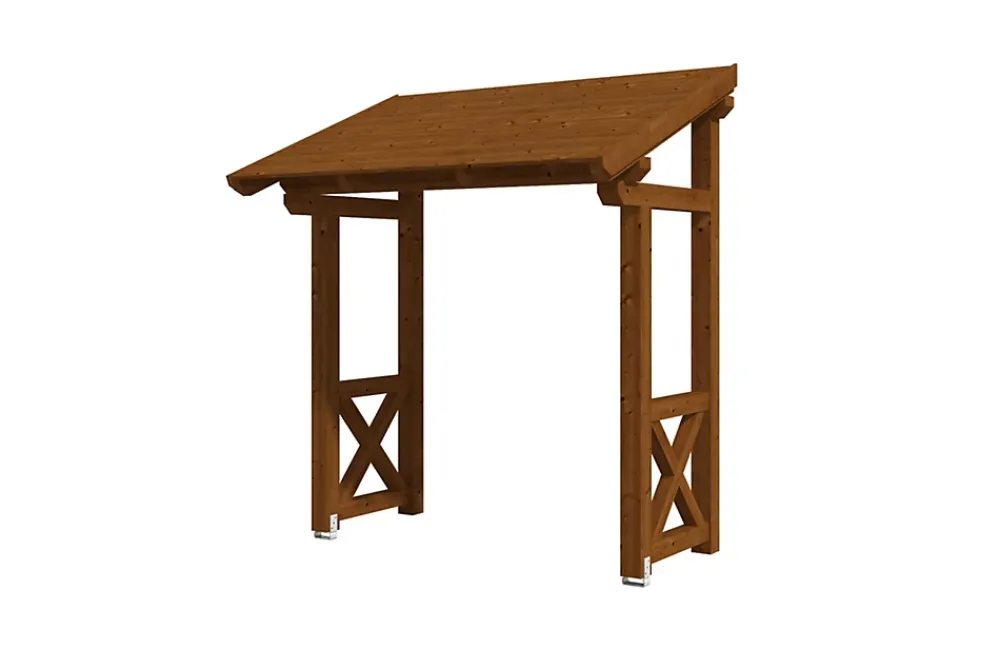 Skan Holz Auvent bois Paderborn 4, 242x156cm, épicéa, traitement coloré noyer- Auvent Et Marquise
