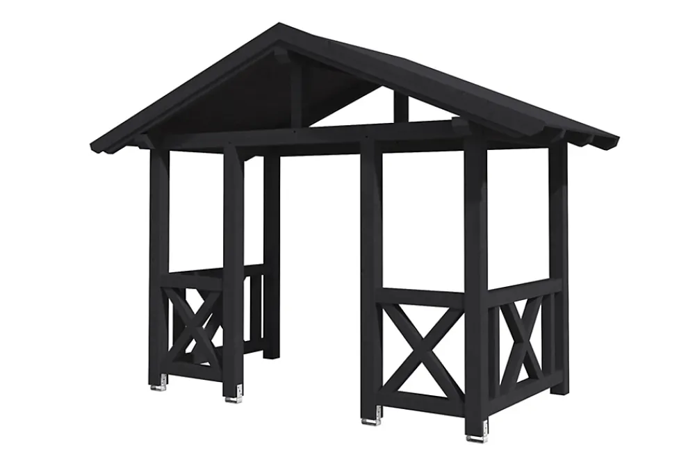 Skan Holz Auvent bois Stralsund 7, 360x187cm, épicéa, traitement coloré anthracite- Auvent Et Marquise