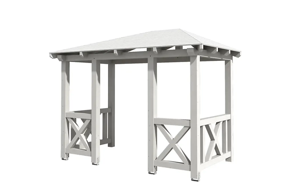 Skan Holz Auvent bois Wismar 7, 351x187cm, épicéa, traitement coloré blanc- Auvent Et Marquise