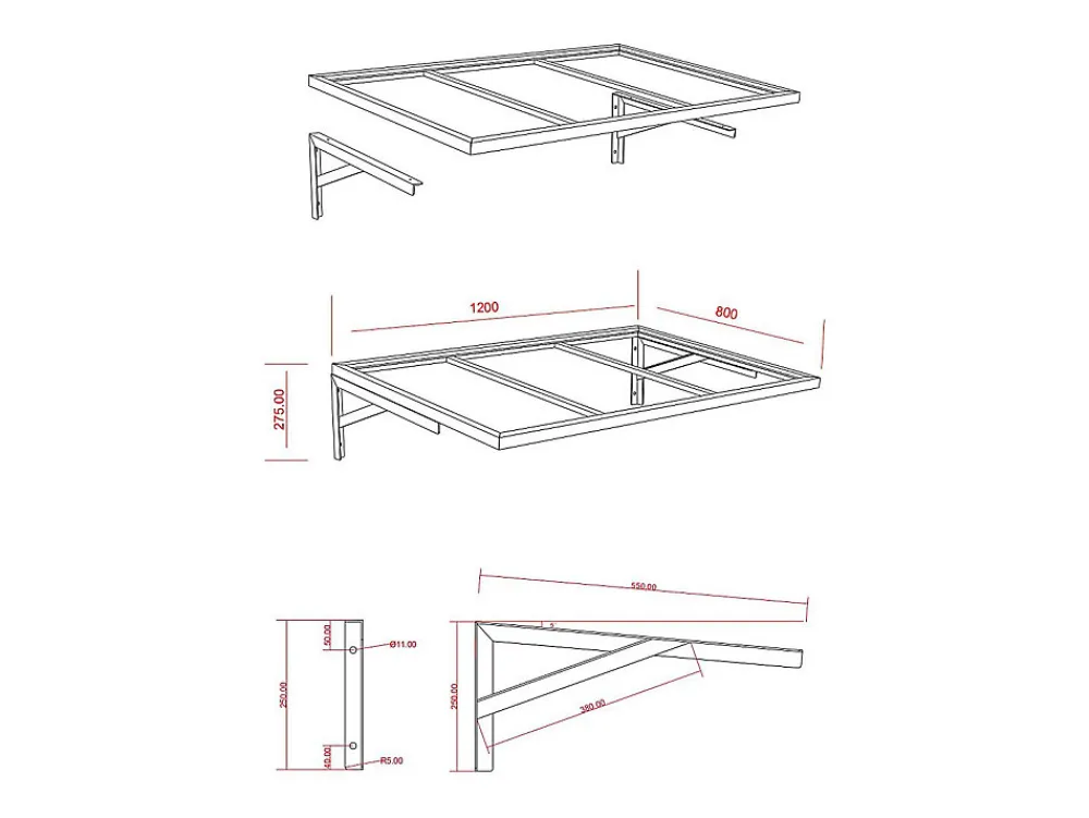 Vente-unique Auvent Et Marquise<Auvent de porte en aluminium et acier L120 x l80 cm incliné noir - PELARU