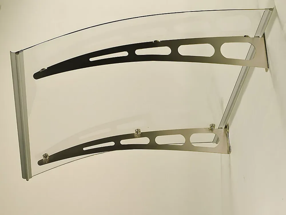 Vente-unique Auvent de porte en aluminium 150 x 90 cm courbé - gris - NEONA- Auvent Et Marquise