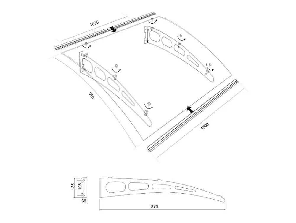 Vente-unique Auvent de porte en aluminium 150 x 90 cm courbé - gris - NEONA- Auvent Et Marquise