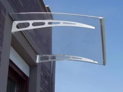 Vente-unique Auvent de porte en aluminium 150 x 90 cm courbé - gris - NEONA- Auvent Et Marquise