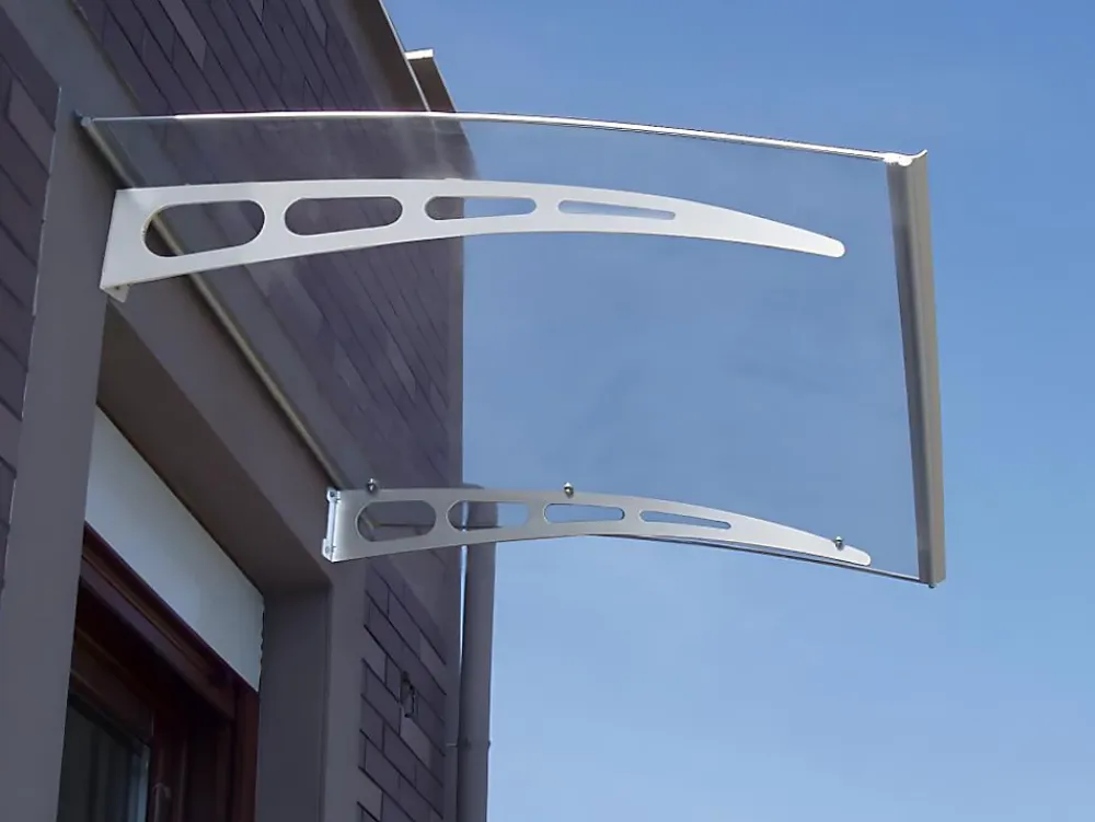Vente-unique Auvent de porte en aluminium 150 x 90 cm courbé - gris - NEONA- Auvent Et Marquise