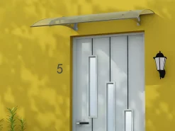 Vente-unique Auvent de porte en aluminium 120 x 90 cm courbé - gris - NEONA- Auvent Et Marquise