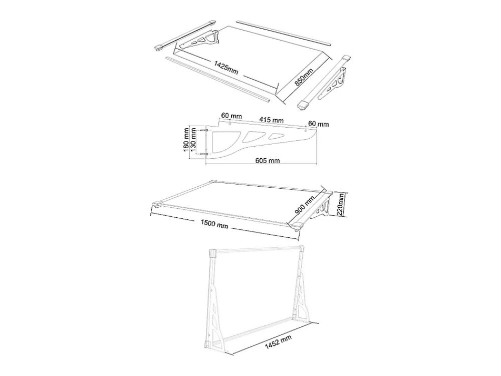 Vente-unique Auvent Et Marquise<Auvent de porte en aluminium 150 x 90 cm incliné noir KEPLER