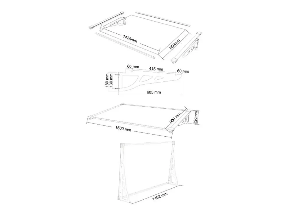 Vente-unique Auvent Et Marquise<Auvent de porte en aluminium 150 x 90 cm incliné noir KEPLER