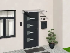 Vente-unique Auvent de porte en aluminium 120 x 90 cm incliné argenté KEPLER- Auvent Et Marquise