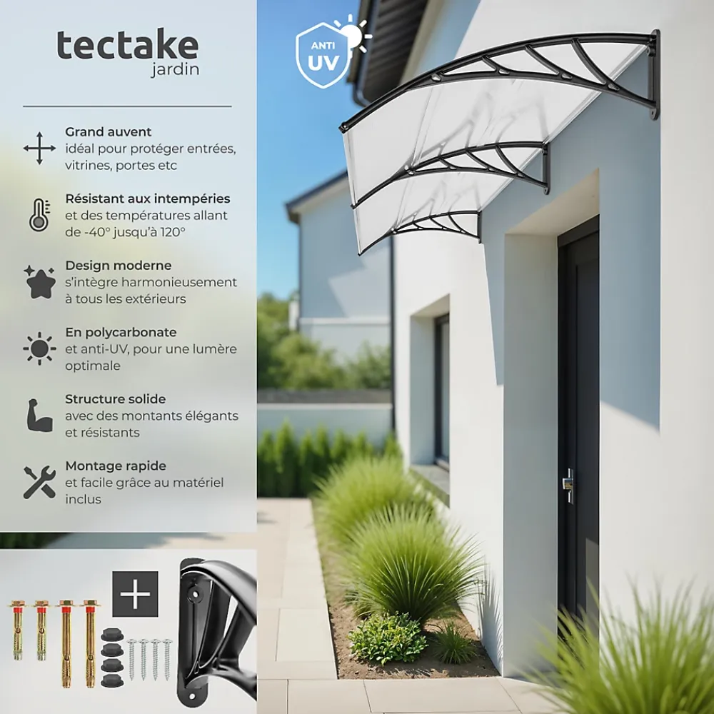 Tectake Auvent Et Marquise<Auvent de porte Marquise Résistant aux intempéries blanc transparent