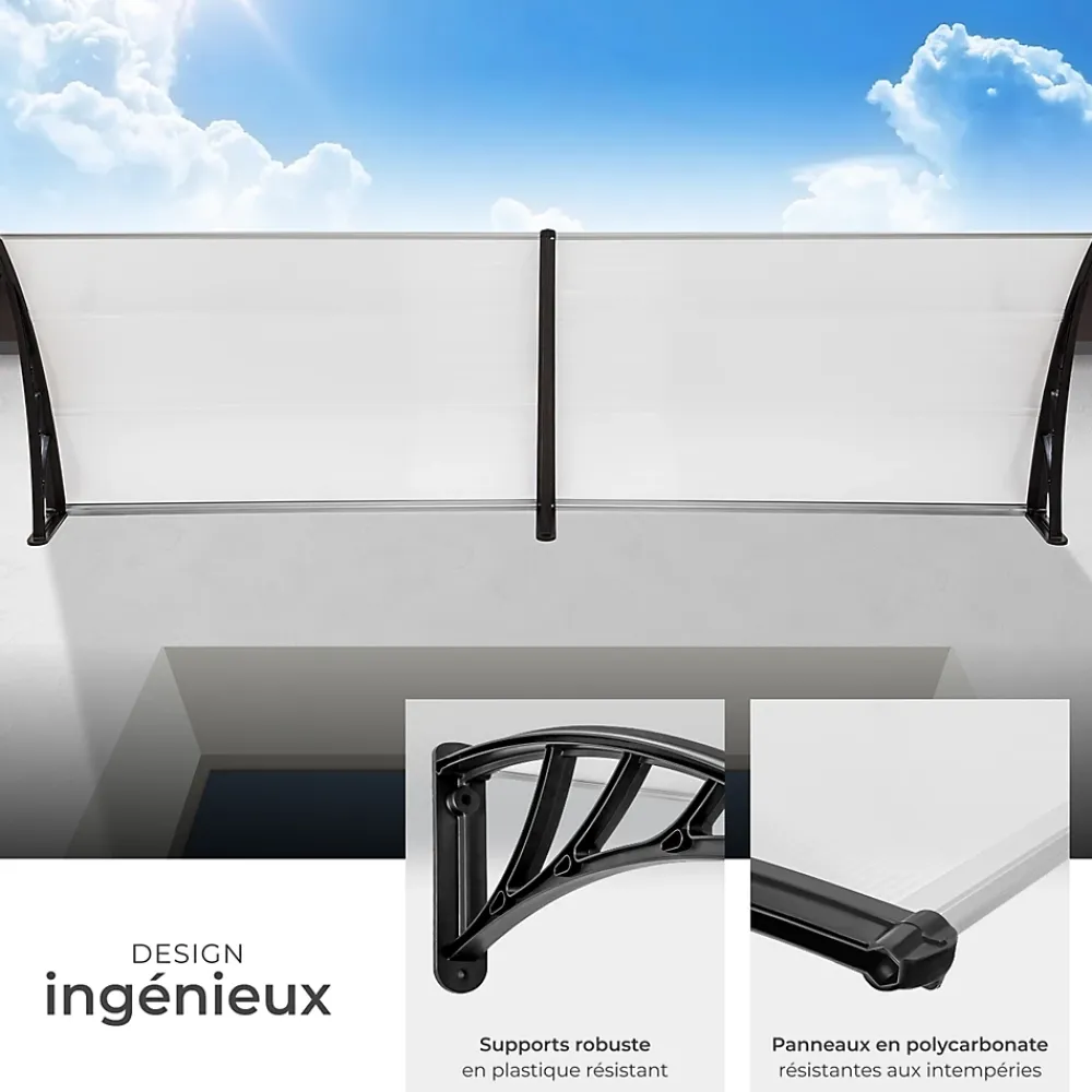 Tectake Auvent Et Marquise<Auvent de porte Marquise Résistant aux intempéries blanc transparent