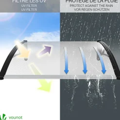 Vounot Auvent Et Marquise<Auvent de porte marquise 120x80 cm transparent en Polycarbonate anti UV Noir