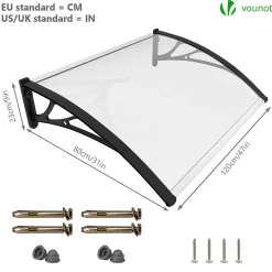 Vounot Auvent Et Marquise<Auvent de porte marquise 120x80 cm transparent en Polycarbonate anti UV Noir