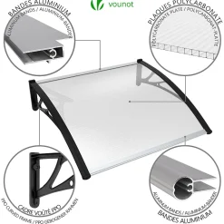 Vounot Auvent Et Marquise<Auvent de porte marquise 120x80 cm transparent en Polycarbonate anti UV Noir
