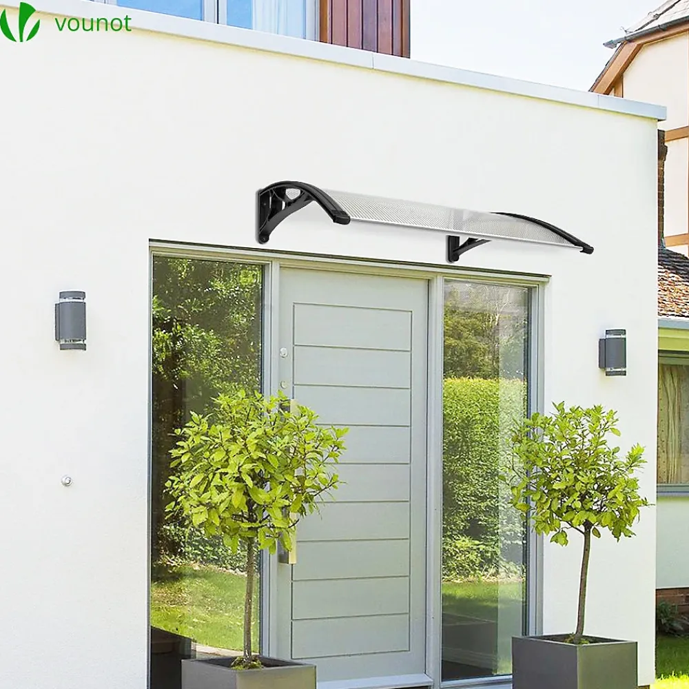 Vounot Auvent Et Marquise<Auvent de porte marquise 100x80 cm transparent en Polycarbonate anti UV Noir