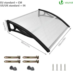 Vounot Auvent Et Marquise<Auvent de porte marquise 100x80 cm transparent en Polycarbonate anti UV Noir