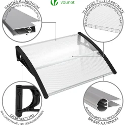 Vounot Auvent Et Marquise<Auvent de porte marquise 100x80 cm transparent en Polycarbonate anti UV Noir