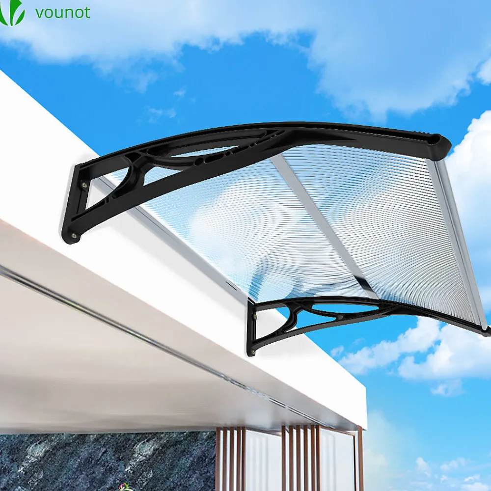 Vounot Auvent Et Marquise<Auvent de porte marquise 120x80 cm transparent en Polycarbonate anti UV Noir