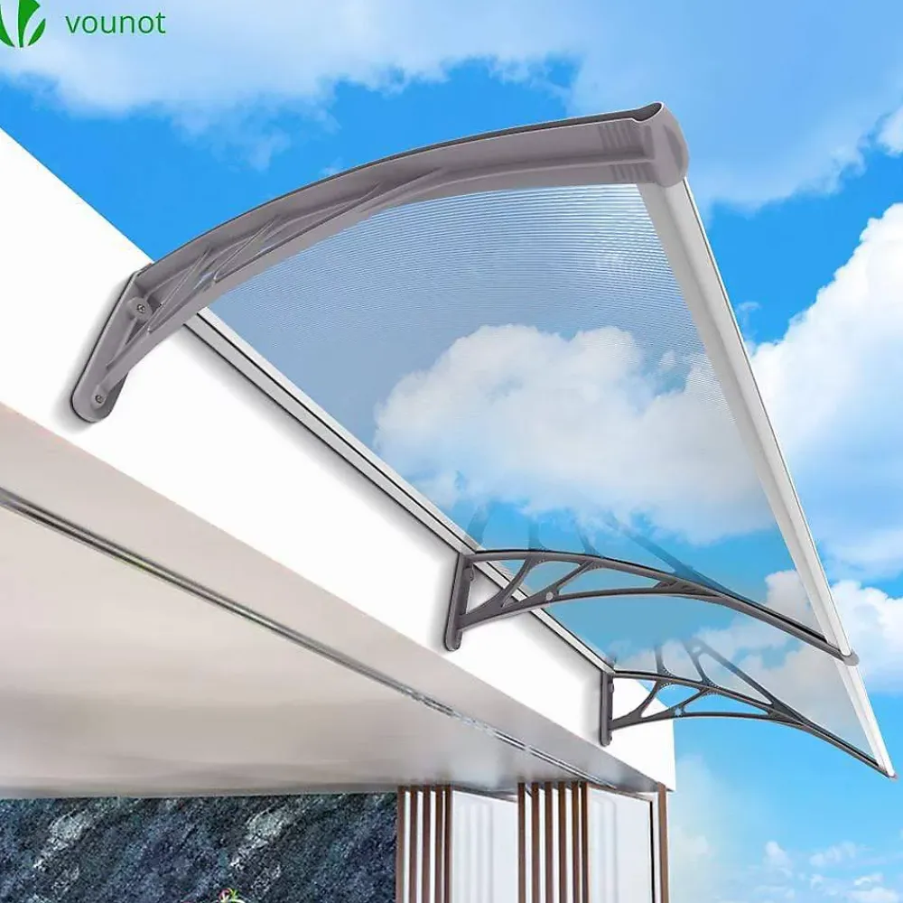 Vounot Auvent Et Marquise<Auvent de porte marquise 200x80 cm transparent en Polycarbonate anti UV Gris