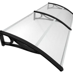 Vounot Auvent de porte marquise 200x80 cm transparent en Polycarbonate anti UV Noir- Auvent Et Marquise