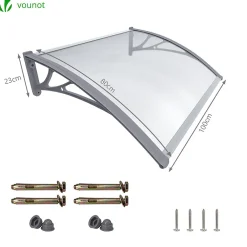 Vounot Auvent Et Marquise<Auvent de porte marquise 100x80 cm transparent en Polycarbonate anti UV Gris