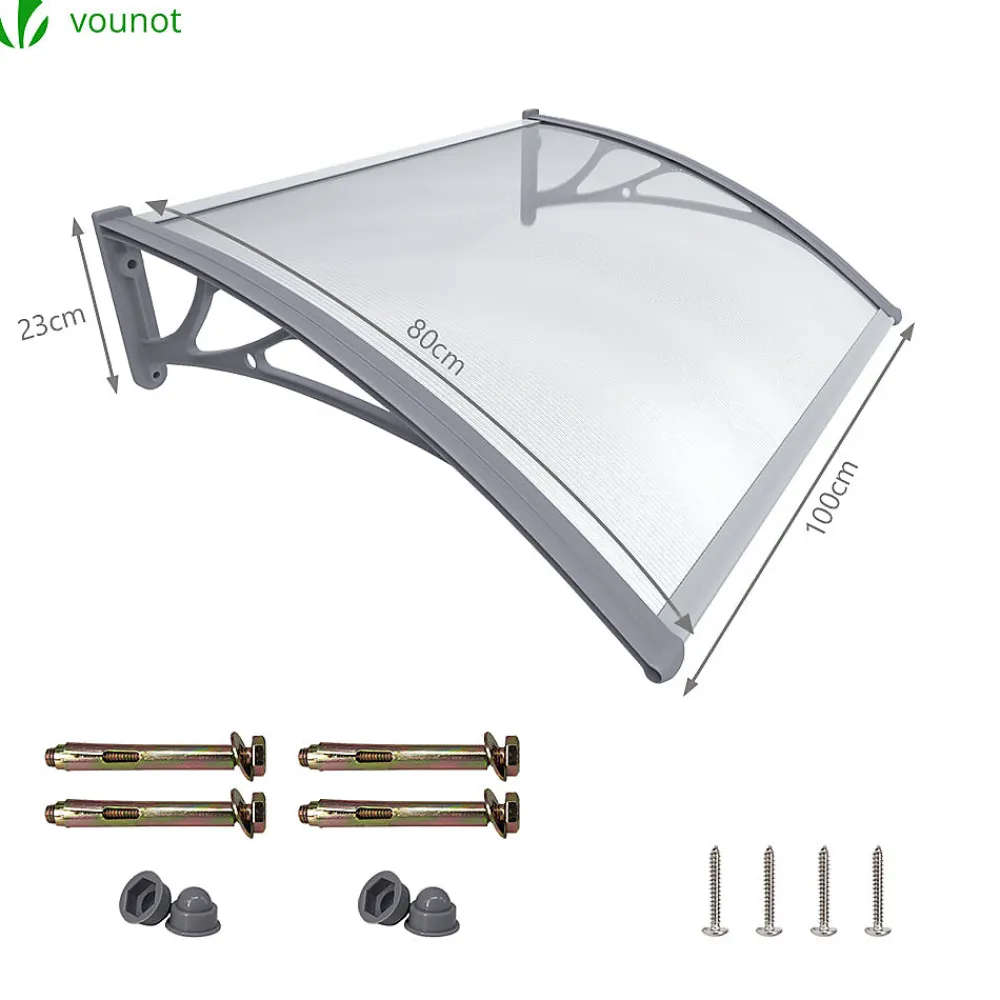Vounot Auvent Et Marquise<Auvent de porte marquise 100x80 cm transparent en Polycarbonate anti UV Gris