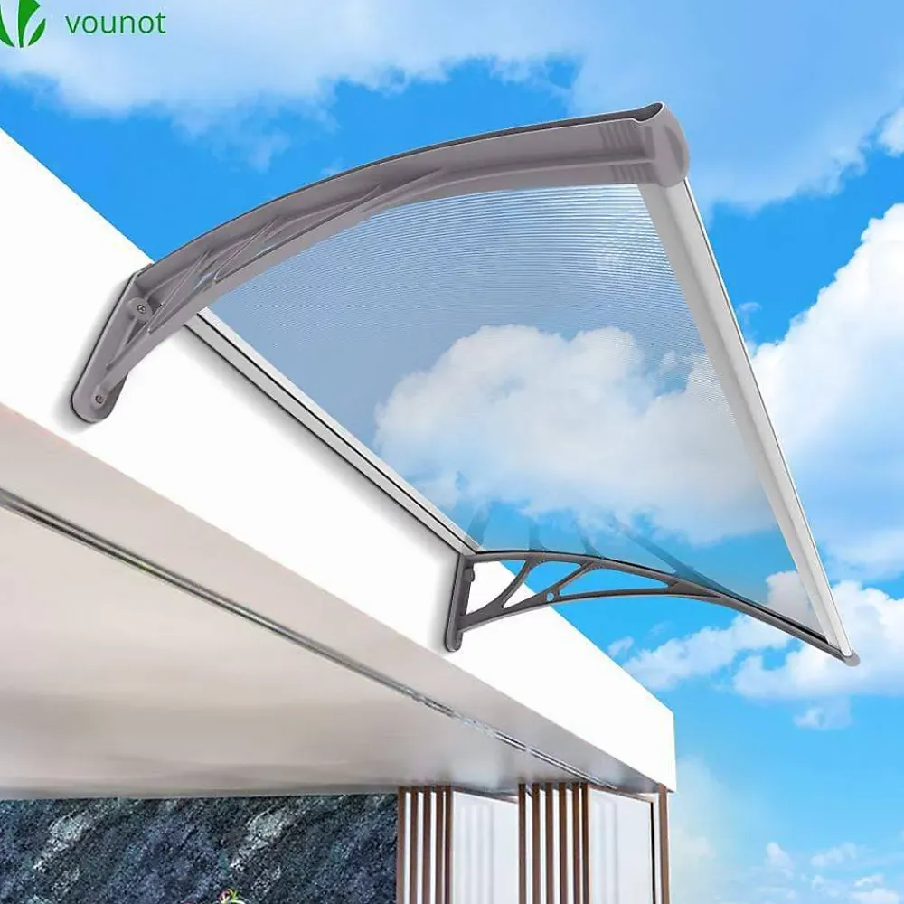 Vounot Auvent Et Marquise<Auvent de porte marquise 100x80 cm transparent en Polycarbonate anti UV Gris