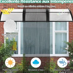 Giantex Auvent de Porte UPF 50+ avec Panneau Revêtu à Double Couche et Support en ABS Charge 20KG Gris- Auvent Et Marquise