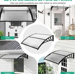 Giantex Auvent de Porte UPF 50+ avec Panneau Revêtu à Double Couche et Support en ABS Charge 20KG Gris- Auvent Et Marquise