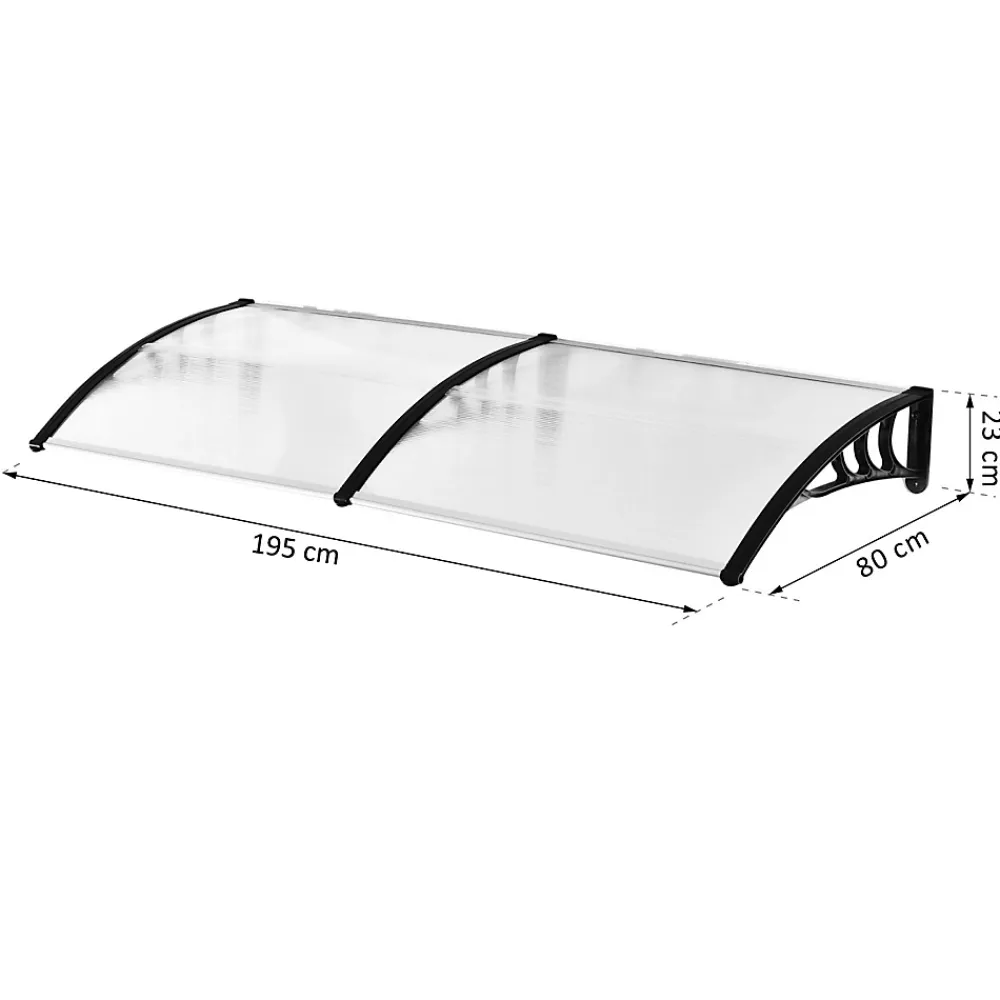 Outsunny Auvent marquise de porte design voûté arrondi dim. 195L x 80l x 23H cm polycarbonate plastique noir- Auvent Et Marquise