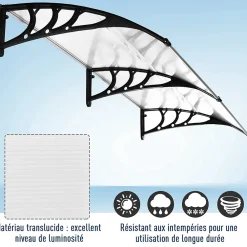 Outsunny Auvent marquise de porte design voûté arrondi dim. 195L x 80l x 23H cm polycarbonate plastique noir- Auvent Et Marquise