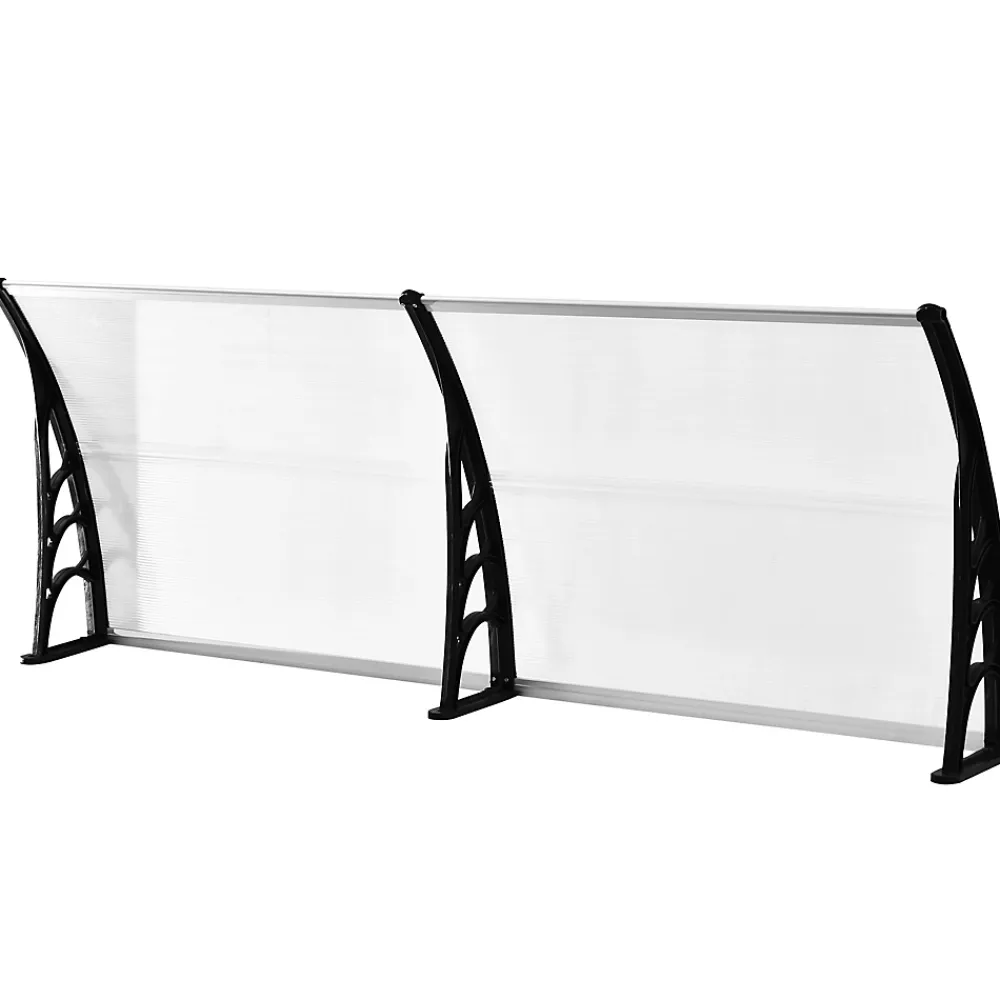 Outsunny Auvent marquise de porte design voûté arrondi dim. 195L x 80l x 23H cm polycarbonate plastique noir- Auvent Et Marquise