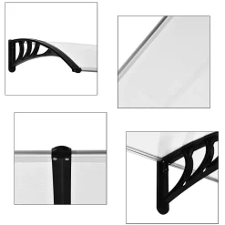 Outsunny Auvent marquise de porte design voûté arrondi dim. 195L x 80l x 23H cm polycarbonate plastique noir- Auvent Et Marquise
