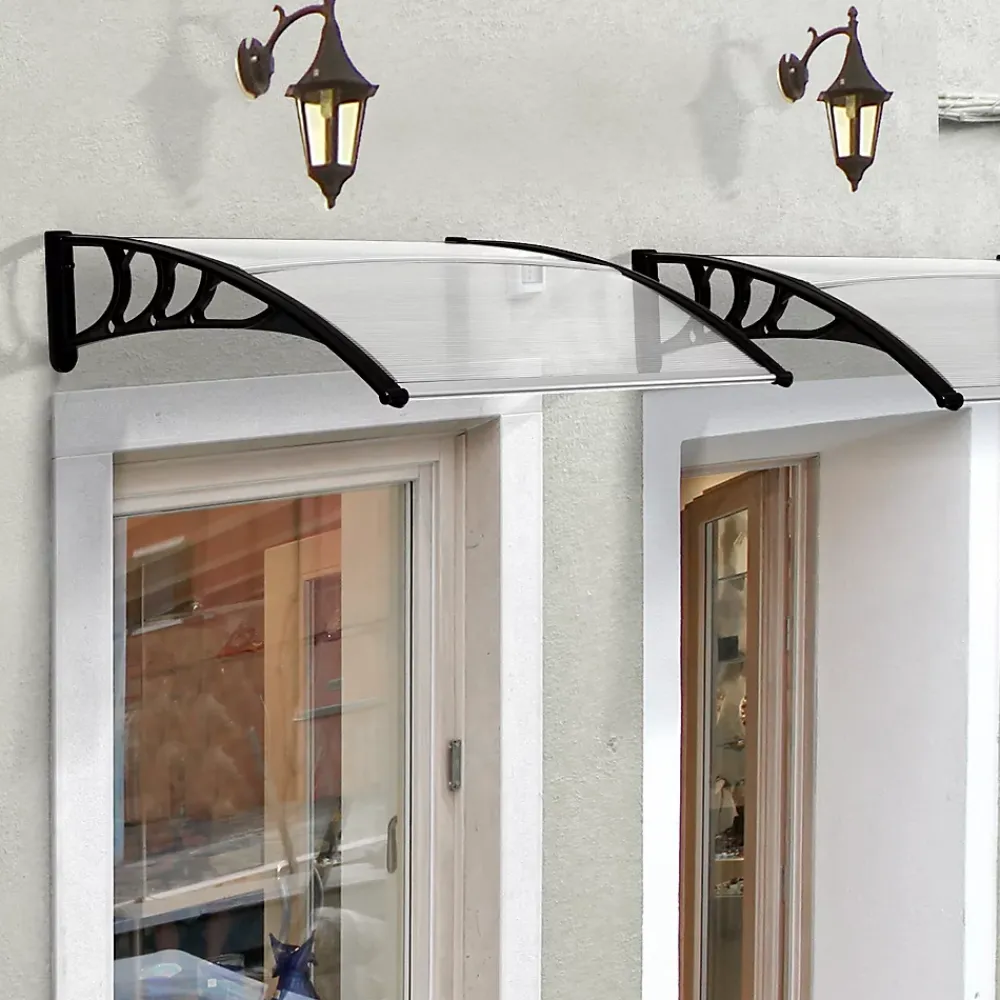 Outsunny Auvent marquise de porte design voûté arrondi dim. 100L x 80l x 23H cm polycarbonate plastique noir- Auvent Et Marquise