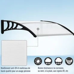 Outsunny Auvent marquise de porte design voûté arrondi dim. 100L x 80l x 23H cm polycarbonate plastique noir- Auvent Et Marquise