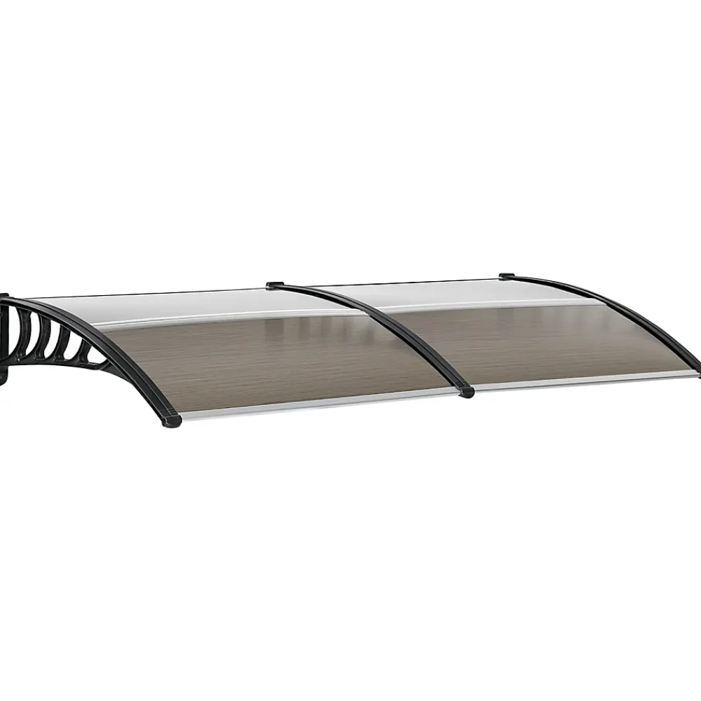 Outsunny Auvent marquise de porte design voûté arrondi dim. 200L x 96l x 27H cm polycarbonate fumé brun PP noir- Auvent Et Marquise