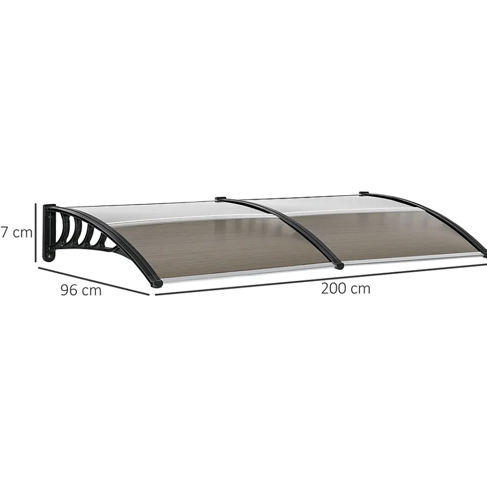 Outsunny Auvent marquise de porte design voûté arrondi dim. 200L x 96l x 27H cm polycarbonate fumé brun PP noir- Auvent Et Marquise