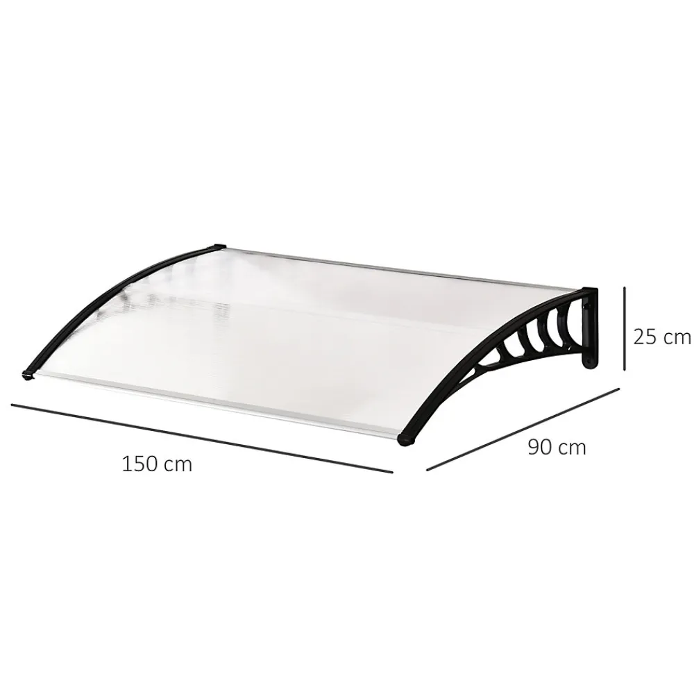 Outsunny Auvent Et Marquise<Auvent marquise de porte design voûté arrondi dim. 150L x 90l x 25H cm polycarbonate PP noir