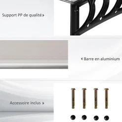 Outsunny Auvent Et Marquise<Auvent marquise de porte design voûté arrondi dim. 150L x 90l x 25H cm polycarbonate PP noir