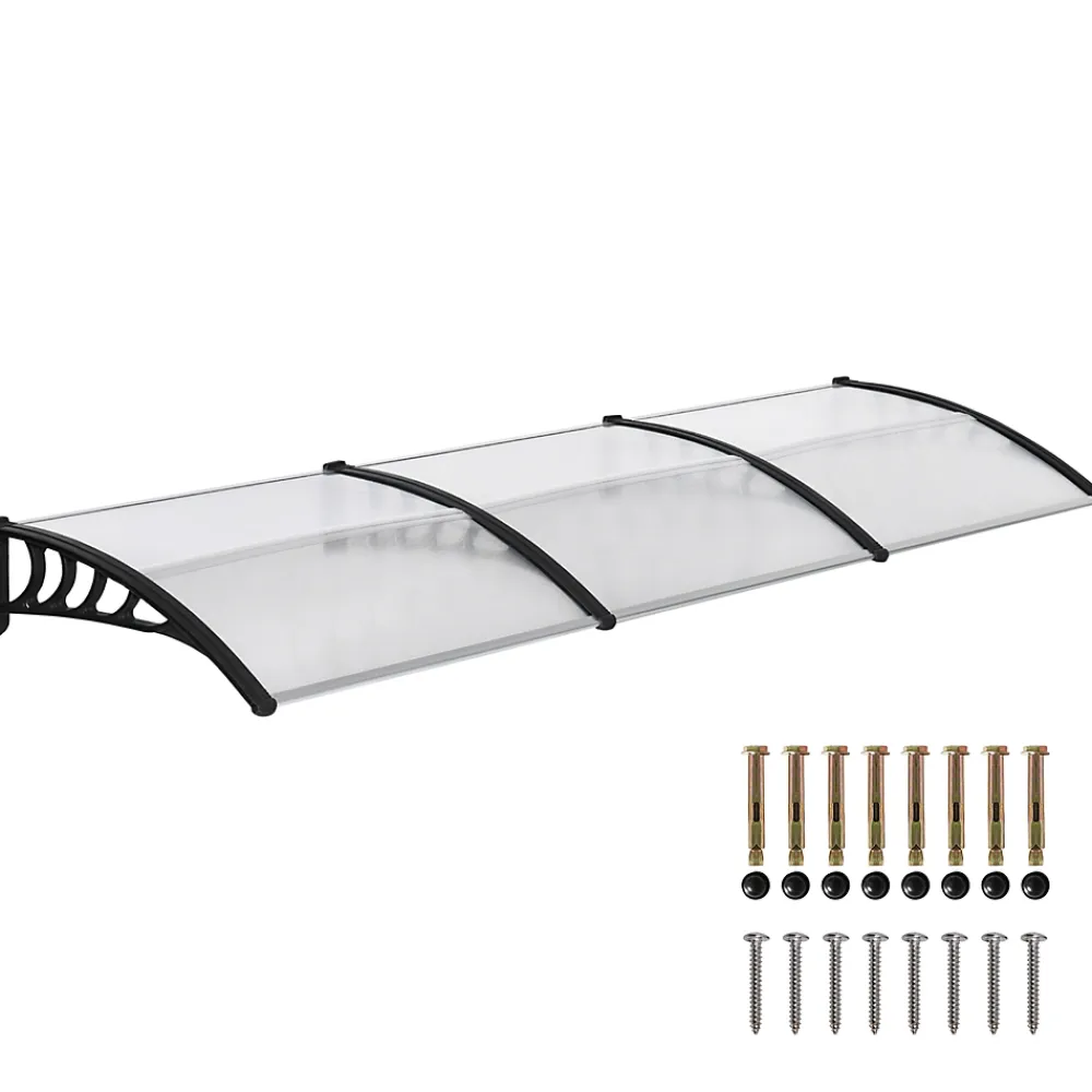 Outsunny Auvent Et Marquise<Auvent marquise de porte design voûté arrondi dim. 303L x 96l x 27H cm alu polycarbonate plastique noir