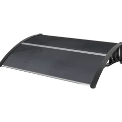 Outsunny Auvent marquise de porte design voûté arrondi dim. 100L x 75l x 23H cm alu polycarbonate fumé plastique noir- Auvent Et Marquise