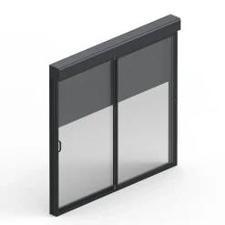 Baie coulissante alu gris avec volet roulant électrique intégré motorisation Somfy l.240 x H.200 cm Uw=2- Baie Vitrée Coulissante
