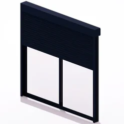 Baie coulissante en aluminium bicolore avec volet roulant électrique intégré motorisation SOMFY l.240 x H.200 cm Uw=2- Baie Vitrée Coulissante