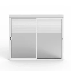 Baie Vitrée Coulissante<Baie coulissante en aluminium blanc avec volet roulant électrique intégré motorisation Somfy l.240 x H.200 cm Uw=2